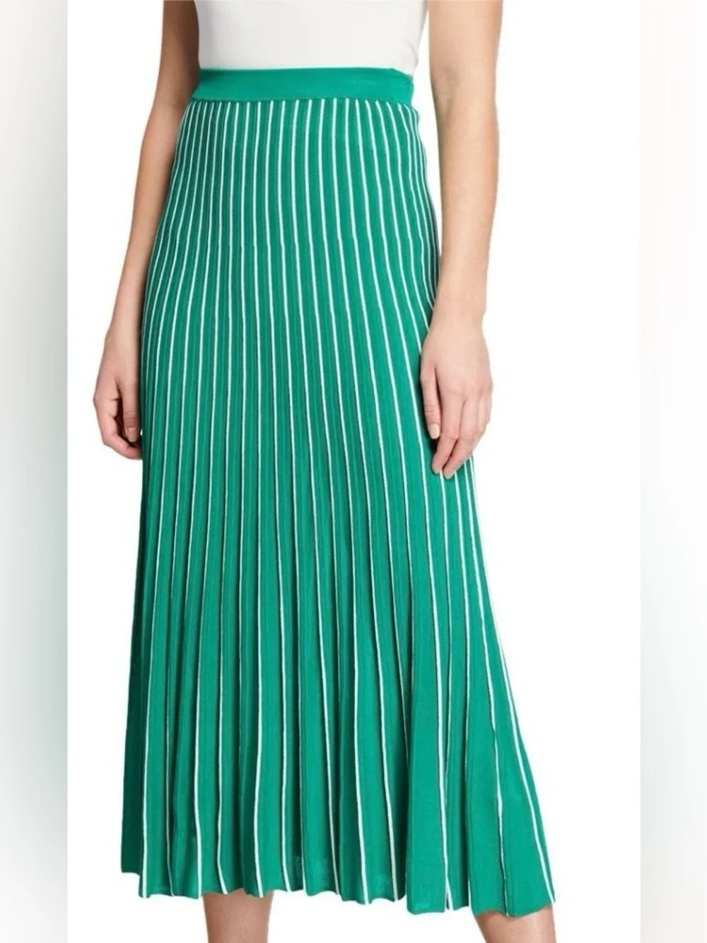 ASTR The Label Yuri Accordion Pleat Knit Midi Skirt Emerald Green XL